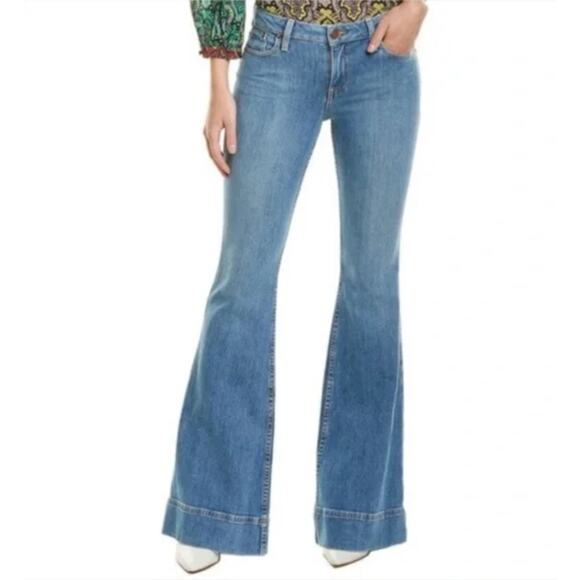 Alice + Olivia Beautiful Mid Rise Bell Jean 28 Bell Bottom Flare Blue Denim Boho - Picture 1 of 11
